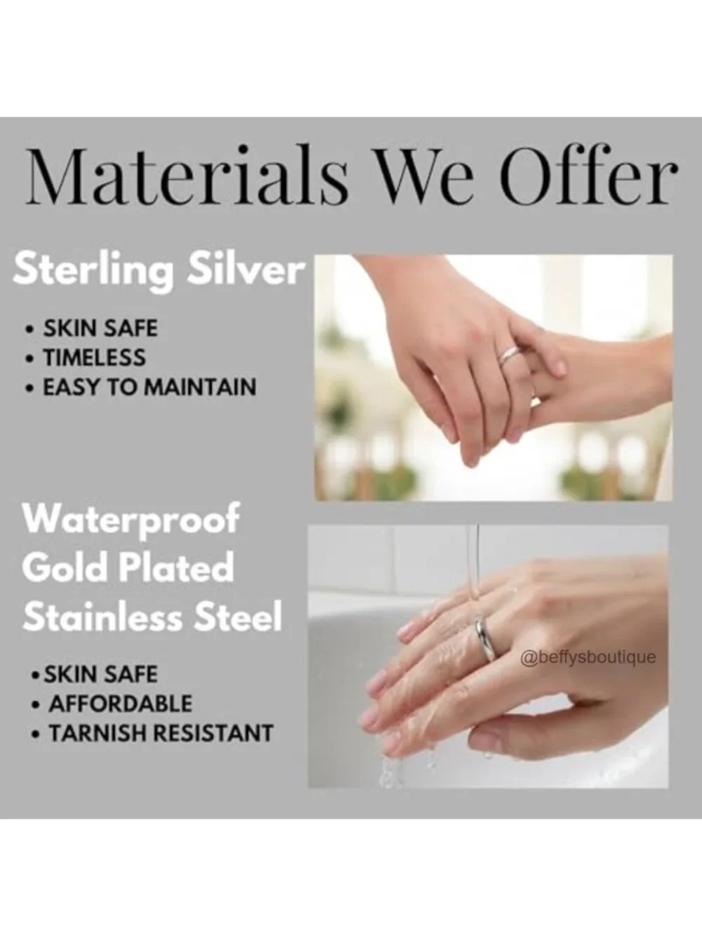 925 Sterling Silver Stacking Ring 14K Gold Plated Waterproof Wedding Band